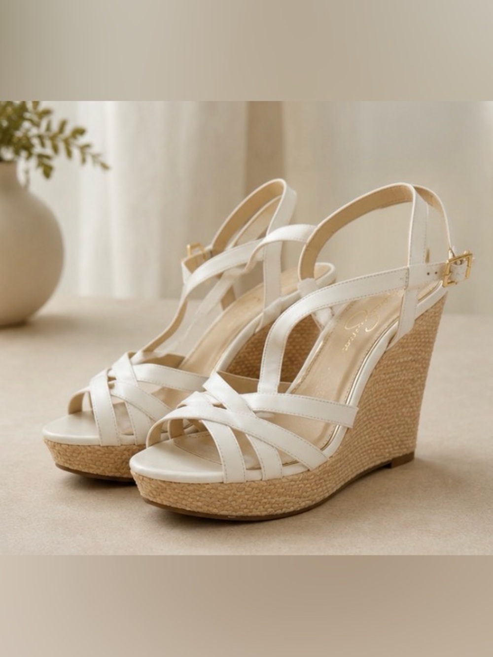 Jessica Simpson White Strappy Wedges